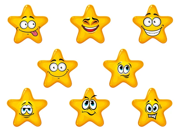 Yellow stars with happy emotions — Stock Vector