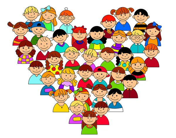 Forma de corazón con niños y niñas — Vector de stock