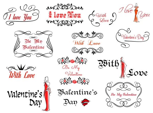 Cabeceras románticas y de San Valentín — Vector de stock