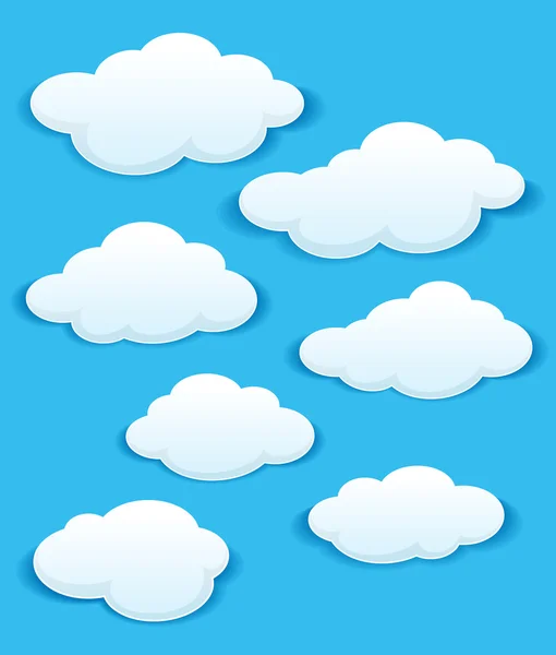 Conjunto de nuvens brancas no céu azul — Vetor de Stock