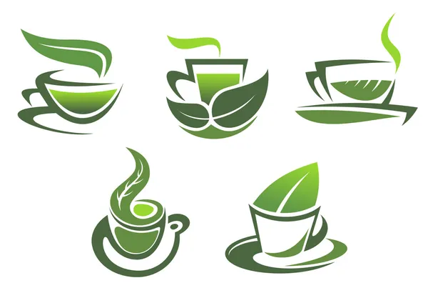 Green tea symbols and emblems — Stock Vector