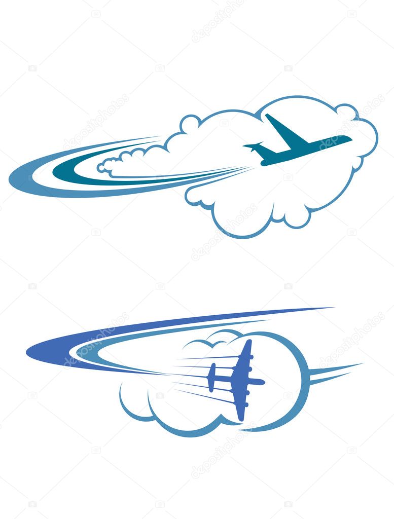 Flying airplanes in sky