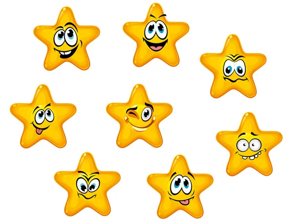 Estrellas amarillas con caras emocionales — Vector de stock