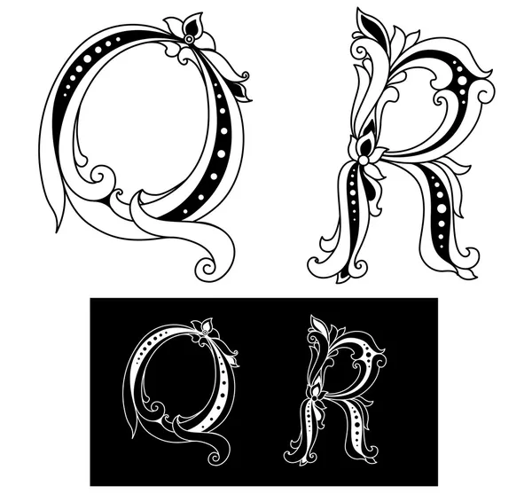 Letras mayúsculas retro Q y R — Vector de stock