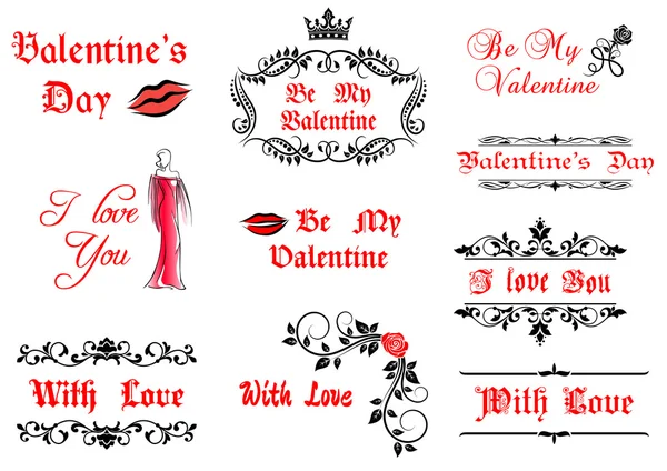 Sevgililer günü kaligrafi öğeler ve simgeler — Stok Vektör
