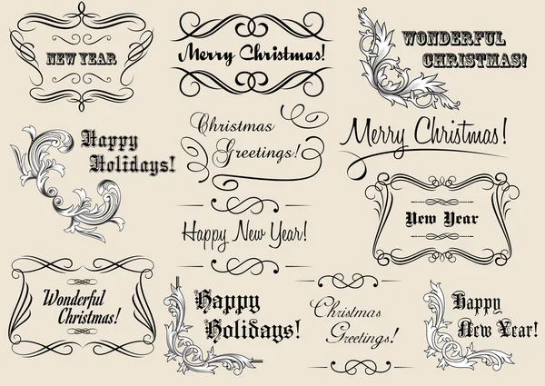 Manchetes caligráficas de Natal e Ano Novo — Vetor de Stock