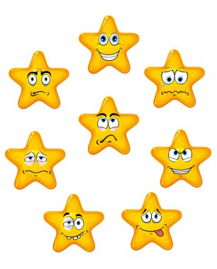 Yellow star icons with different emotions clipart