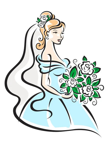 Mooie bruid met bloemen — Stockvector