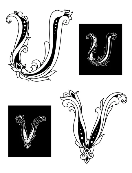 Letras mayúsculas en U y V en estilo retro — Archivo Imágenes Vectoriales