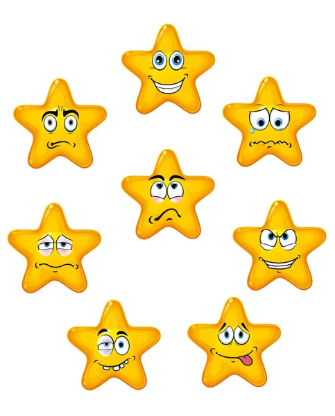 Gelbe Sternsymbole mit unterschiedlichen Emotionen — Stockvektor