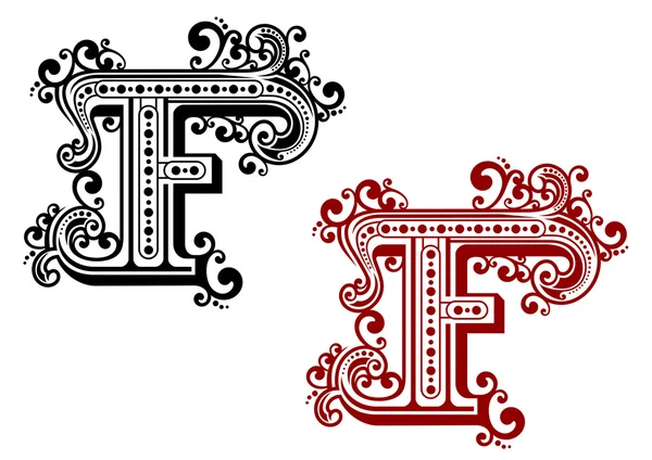 Ročník písmeno f s dekorativní prvky — Stockový vektor