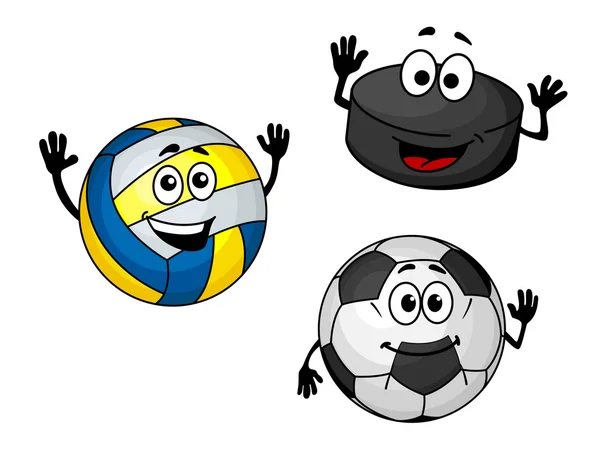 Hockey puck, volleyboll och fotboll bollar — Stock vektor