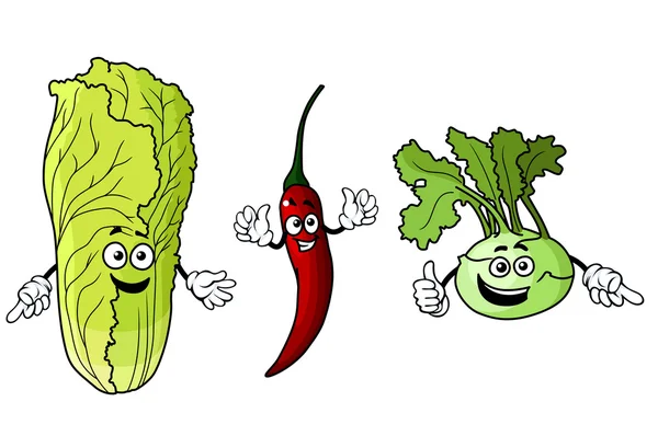 Pepper, rábano y col verduras de dibujos animados — Vector de stock