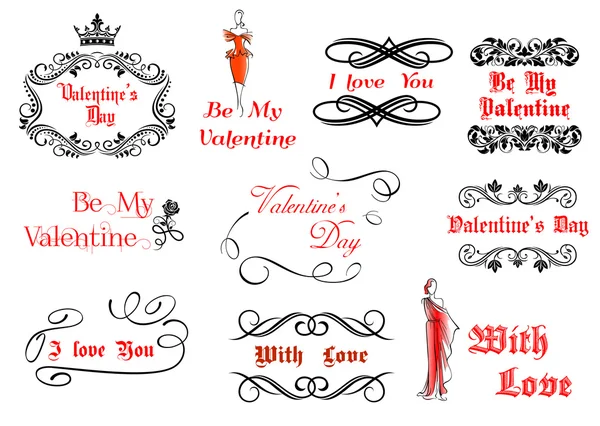 Calligraphic and vintage elements for Valentine's holiday — Stock Vector