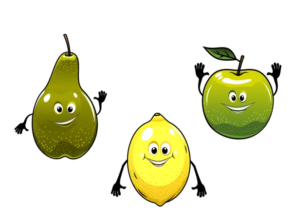 Pera verde, manzana y limón amarillo — Vector de stock