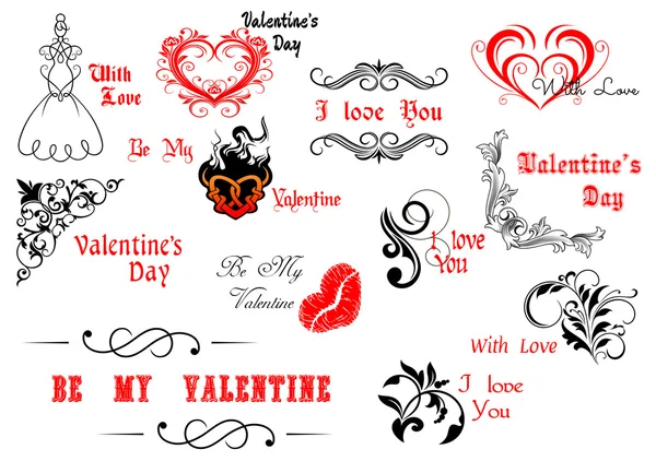 San Valentino elementi calligrafici e decorativi — Vettoriale Stock