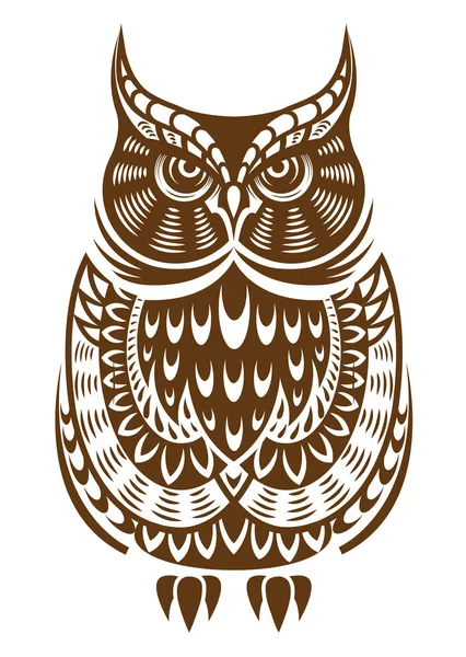 Brown owl with decorative ornament — Stock Vector