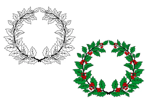 Corona de Navidad Holly — Vector de stock