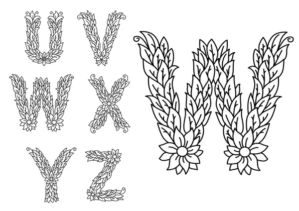 U, v, w, x, y e z lettere floreali — Vettoriale Stock