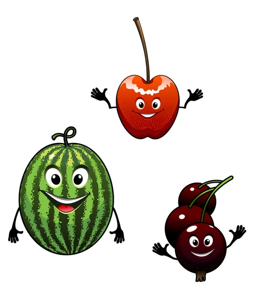 Watermelon, currant and cherry cartoon fruits — Stock Vector