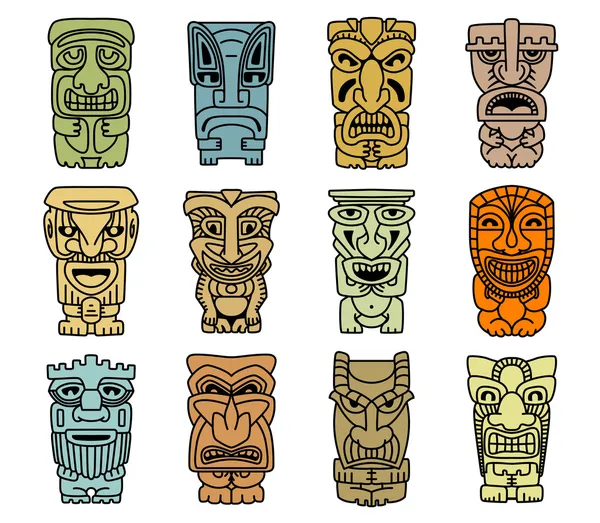 Máscaras tribales de ídolos y demonios — Vector de stock