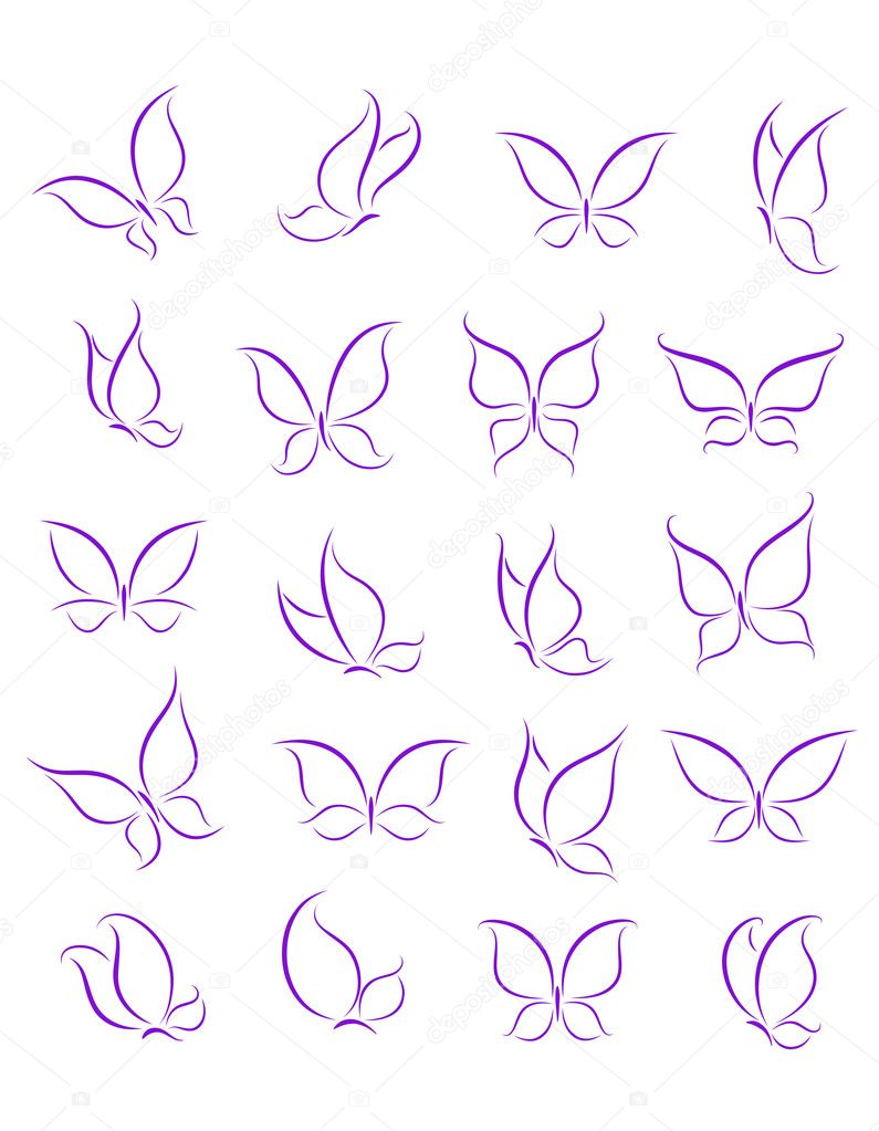 Butterfly silhouettes set for decoration or tattoo design