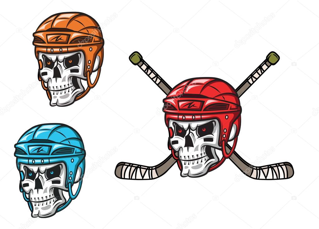 Skull with ice hockey amunition
