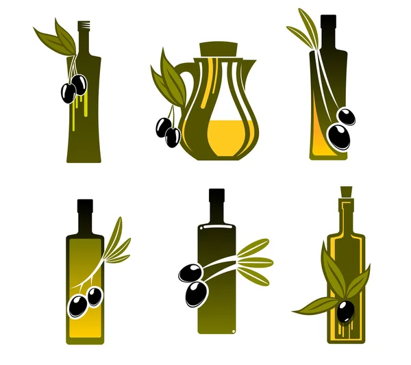 Botellas con aceite de oliva — Vector de stock