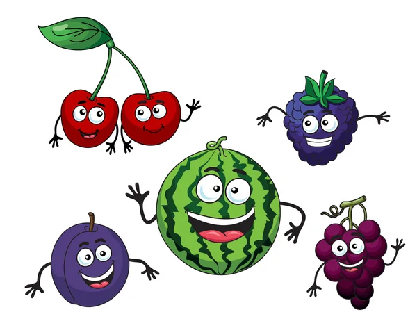 Wiśnia, arbuz, winogron, borówki i śliwka — Wektor stockowy