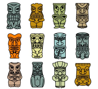 Tribal ethnic masks and totems clipart