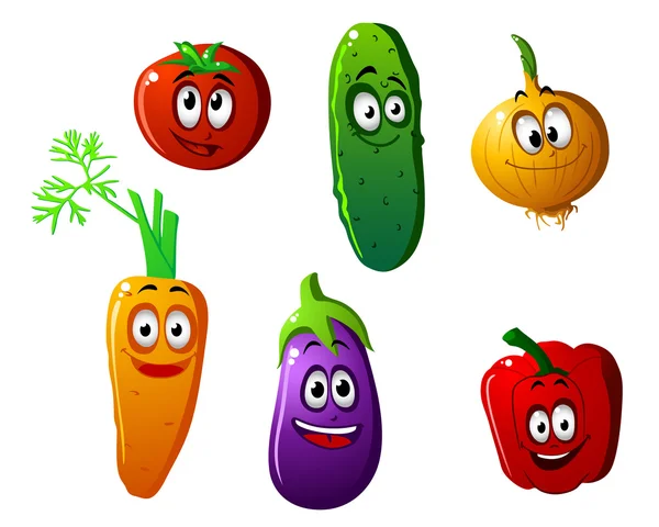 Cucumber, pepper, eggplant, onion, carrot and tomato vegetables — Stockvector