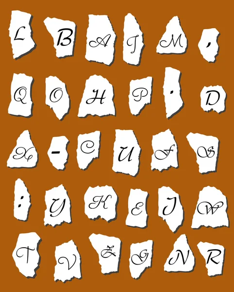 Letras del alfabeto en trozos de papel — Vector de stock