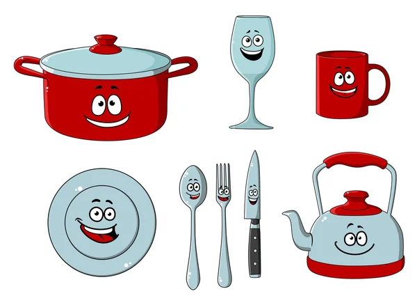 Cartoon dishware and kitchenware — Archivo Imágenes Vectoriales