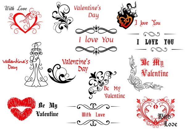 Elementos de diseño del Día de San Valentín con guiones caligráficos — Vector de stock