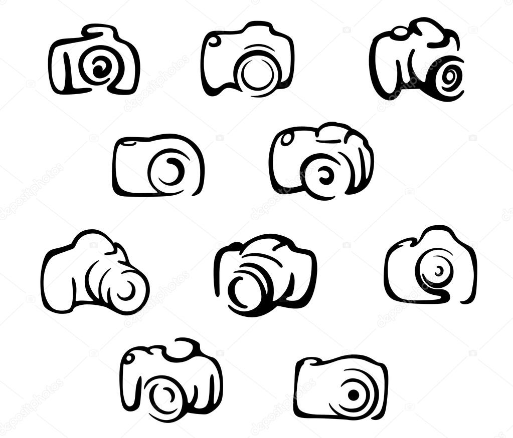 Camera icons and symbols set isolated on white background