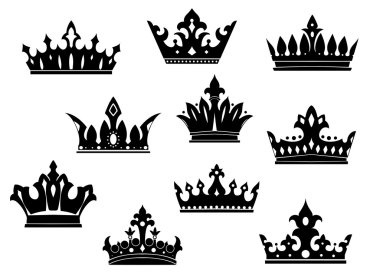 Black heraldic crowns set clipart