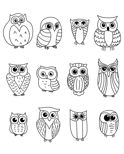 Γελοιογραφία κουκουβάγιες και owlets — Διανυσματικό Αρχείο