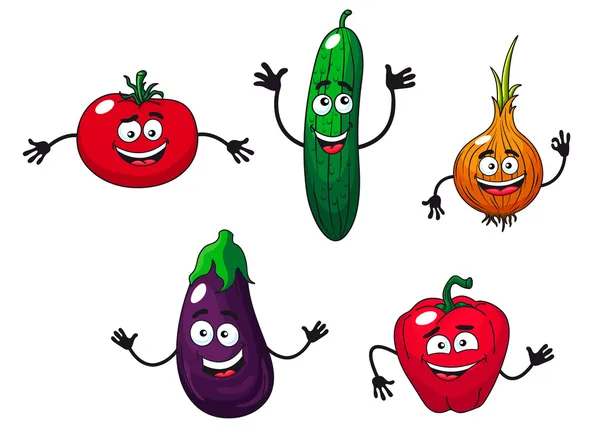 Pepino, pimenta, cebola, berinjela e tomate — Vetor de Stock