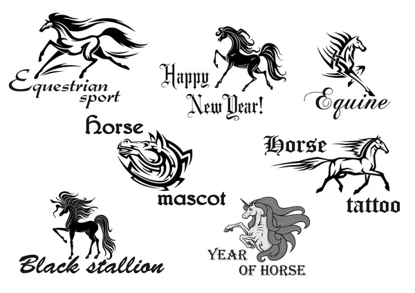 Mascottes d "étalons de cheval noir — Image vectorielle