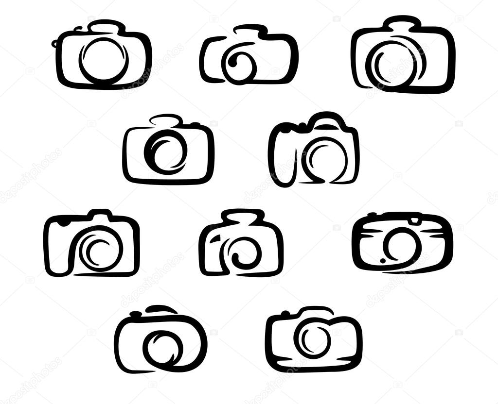 Camera icons set isolated on white background