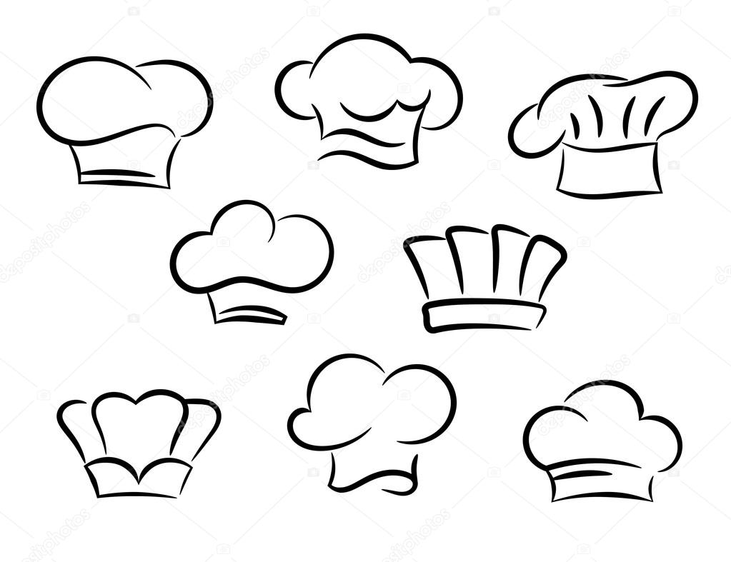 Chef and cook hats set isolated on white background