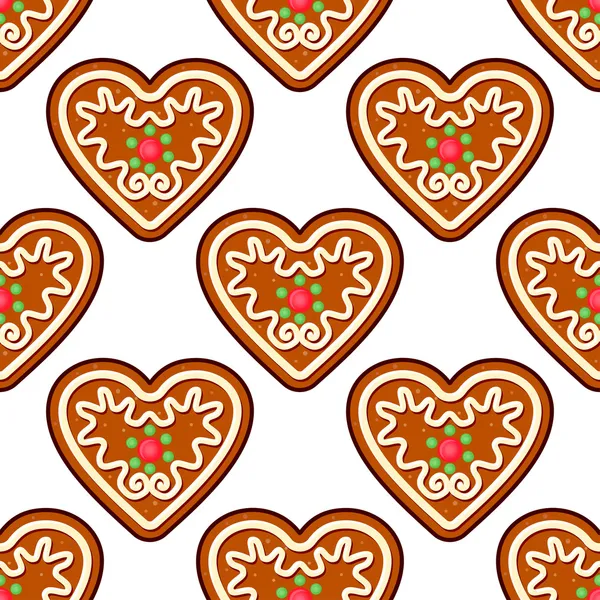 Gingerbread hearts seamless pattern background — Stock Vector