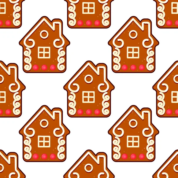 Insanların evleri ile kusursuz gingerbread desen — Stok Vektör
