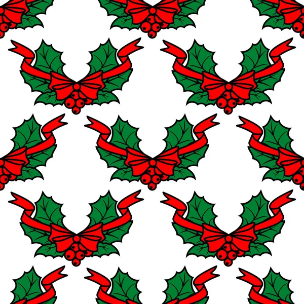 Christmas holly seamless pattern background — Stock Vector