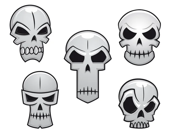 Calaveras de dibujos animados con emociones de peligro — Vector de stock