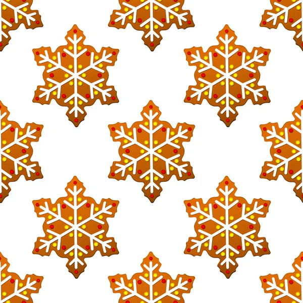 Gingerbread snowflakes seamless pattern — Stock Vector