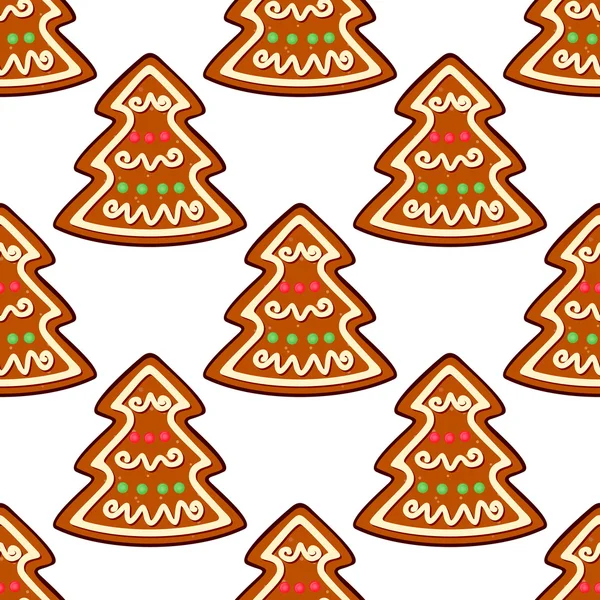 Gingerbread new year tree seamless pattern — Stock Vector