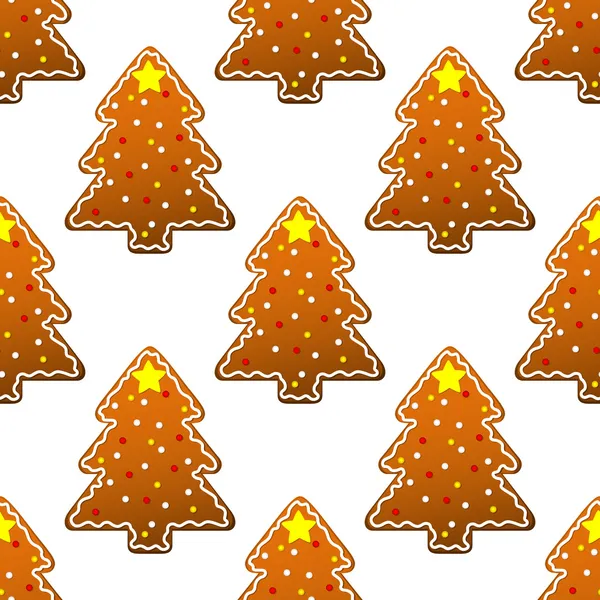 New year gingerbread tree seamless pattern — Stock Vector