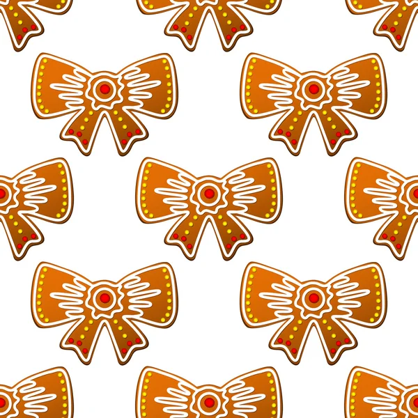 Christmas gingerbread bows seamless pattern — Stock Vector