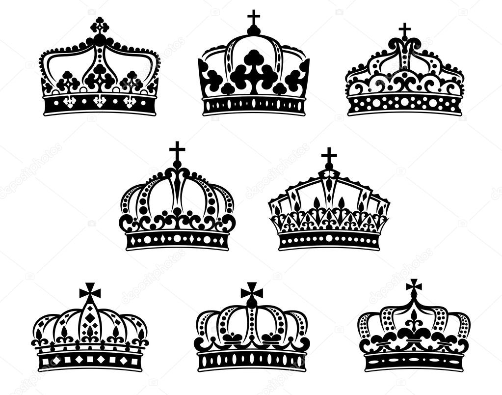 King and queen heraldic crowns set